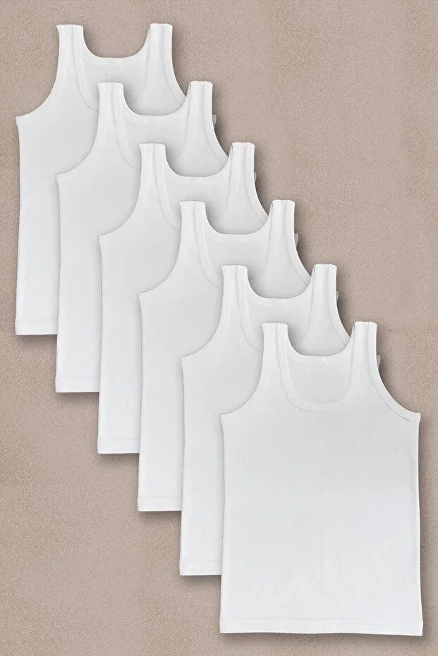 Boys White Cotton Undershirt 6 Pieces 0036