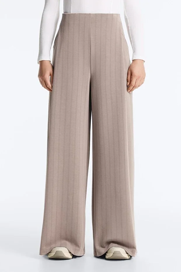 Oysho Striped Wide Leg Trousers in Soft Touch Modal Fabric
