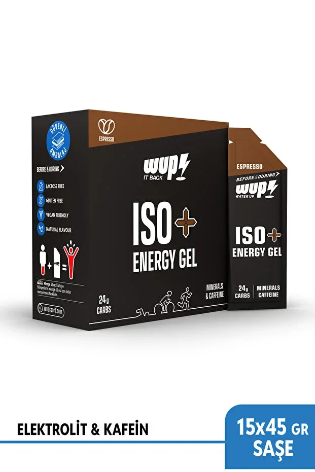 Water Up ISO+ Energy Gel, Caffeine and Electrolyte, Espresso, 15 Sache 45 gr