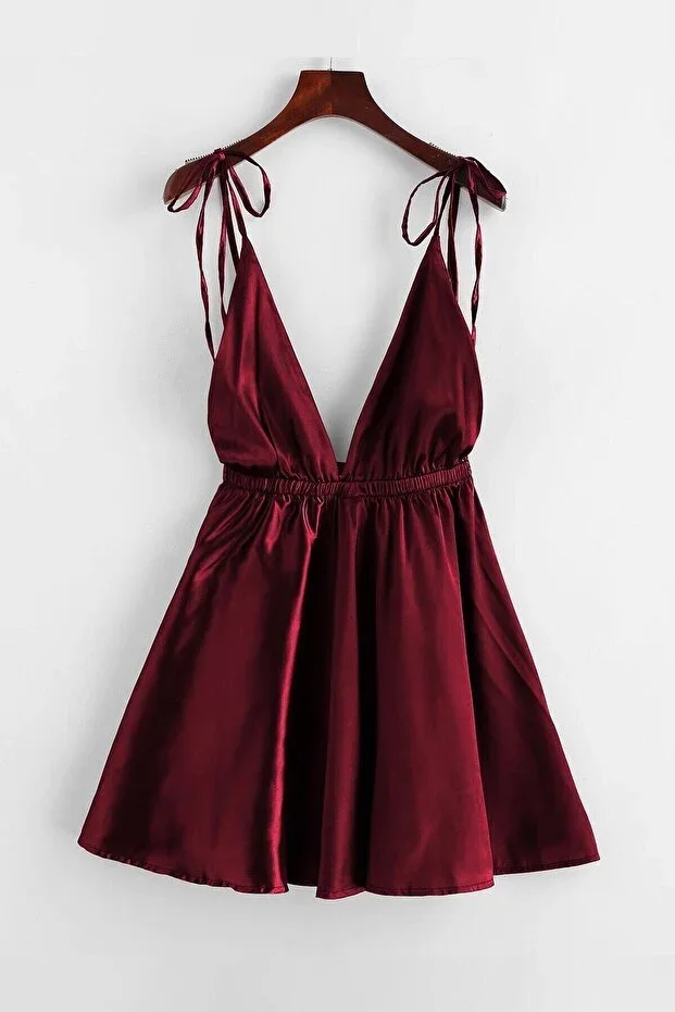 Donna Layla Bordeaux Satin Nightgown