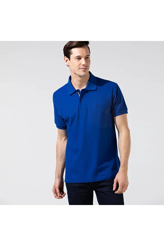 Men's Classic Fit Blue Short Sleeve Polo Neck T-Shirt