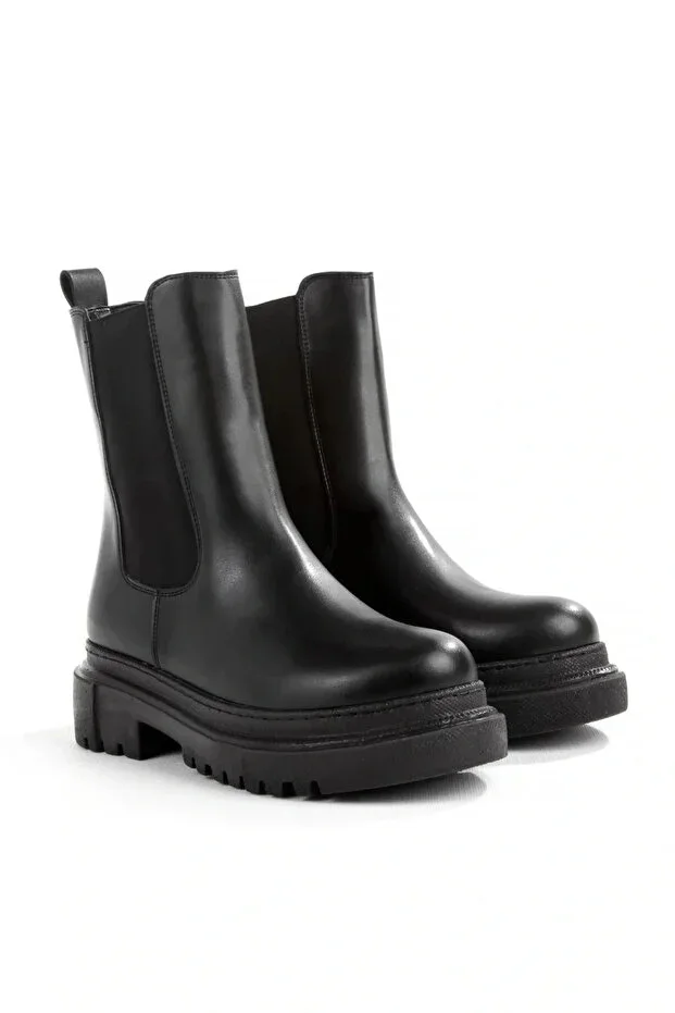 Women's Black Boot with Elastic and Thermo, Zipperless