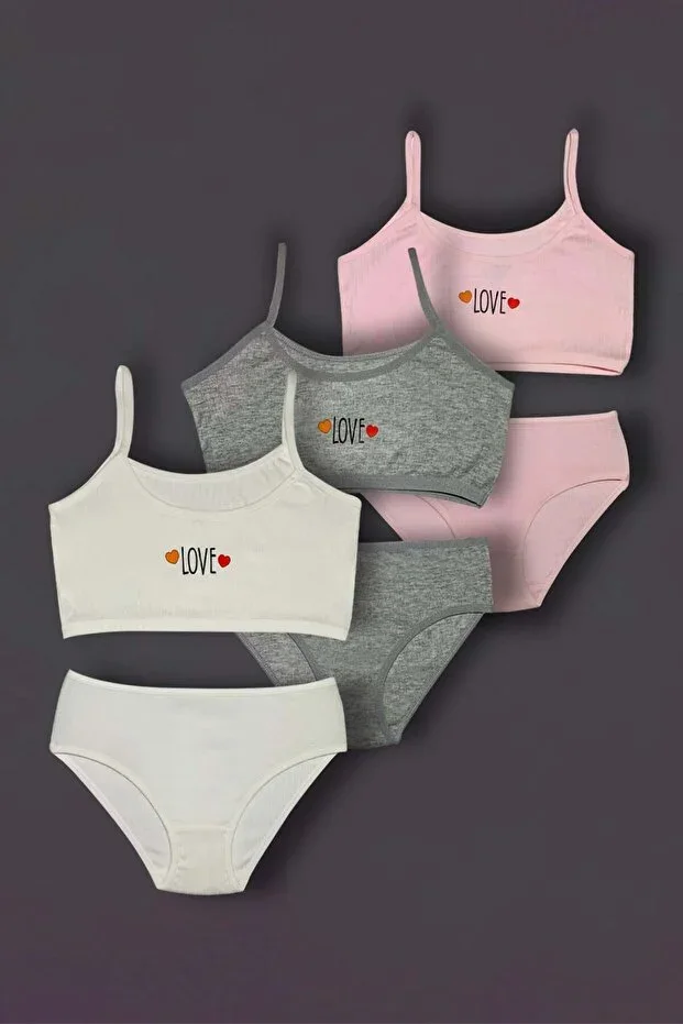 %100 COTTON 3-PACK GIRLS' TRAINING BRA AND PANTY SET