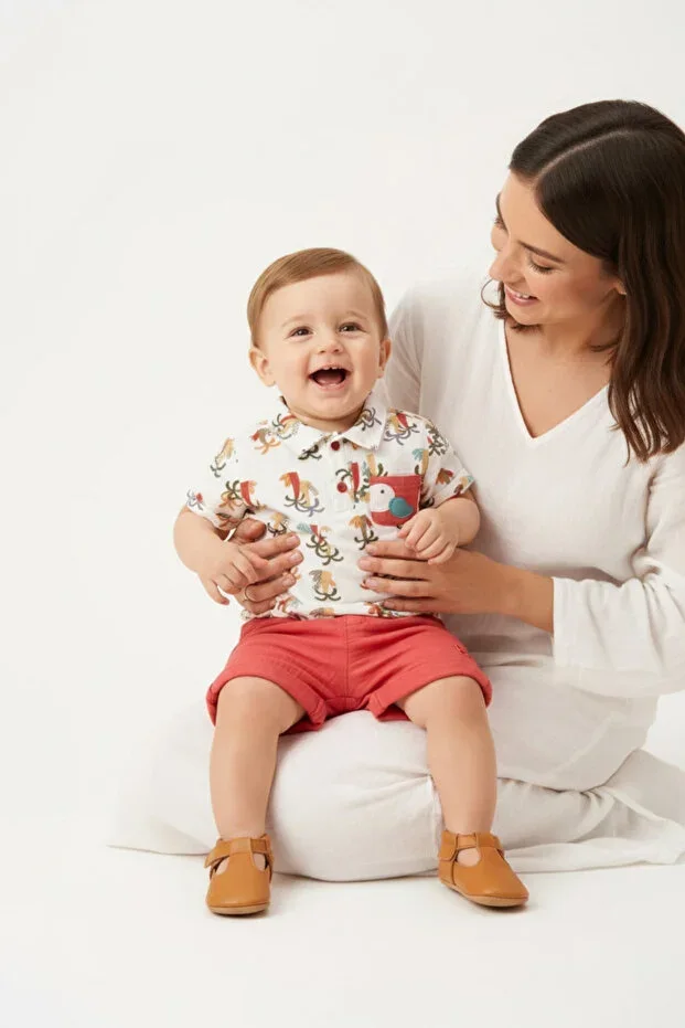 Boys Baby Patterned Polo Neck T-shirt and Shorts Set (6-24 Months)
