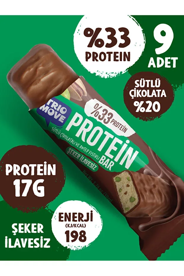 50 gram Protein Bar - Pistachio 33% Protein, 50 g x 9 Pieces TrioMove
