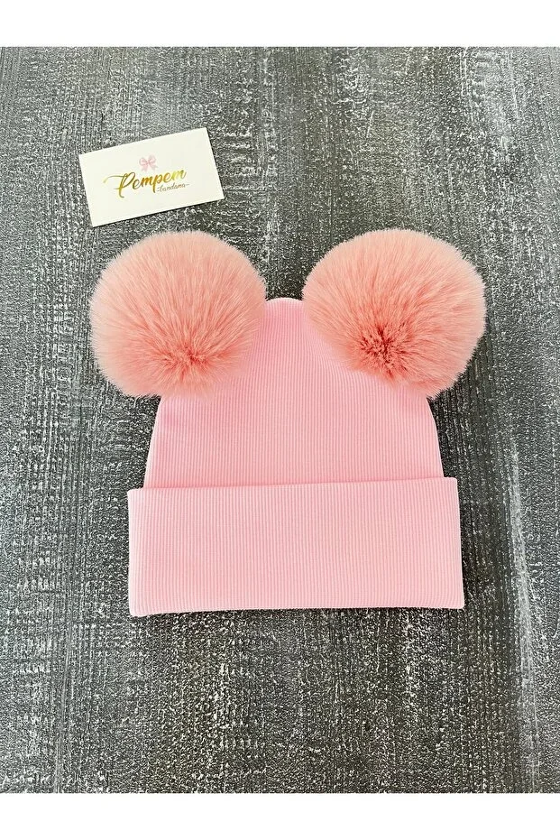 Girl baby child large plush pompom kaşkorse beanie