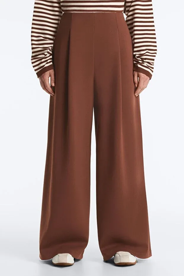Oysho Piqué wide-leg high-rise trousers