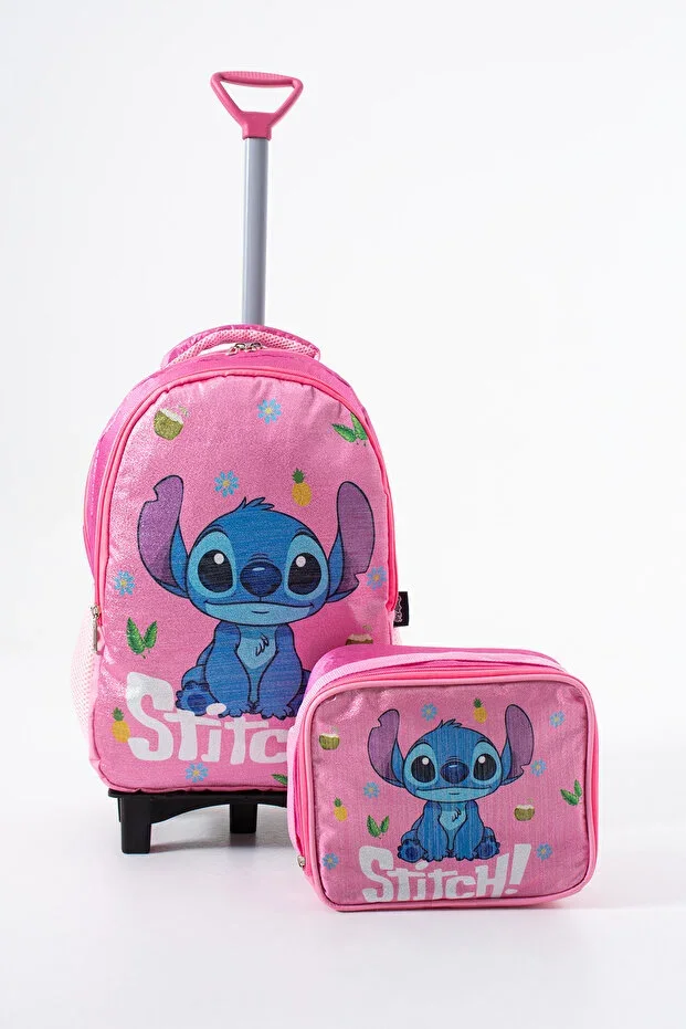 Sparkly Stitch Printed Folding Leg Fixed Trolley 2-Piece School Set Waterproof Bag Lunch