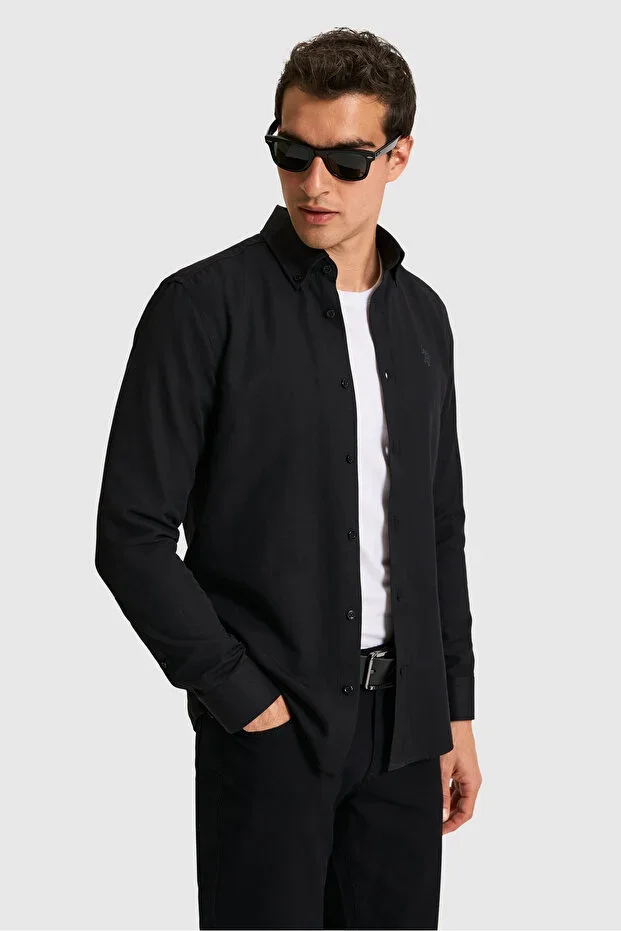 Men's Black Long Sleeve Basic Shirt 50324708-VR046