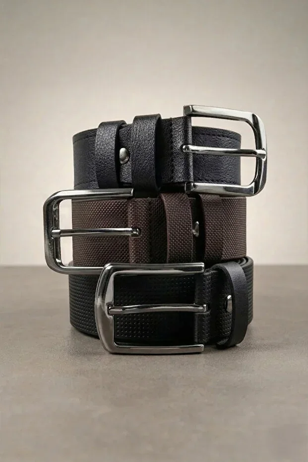 Men's 3-Piece Set 4 Cm Sport Black-Brown-Navy Belt