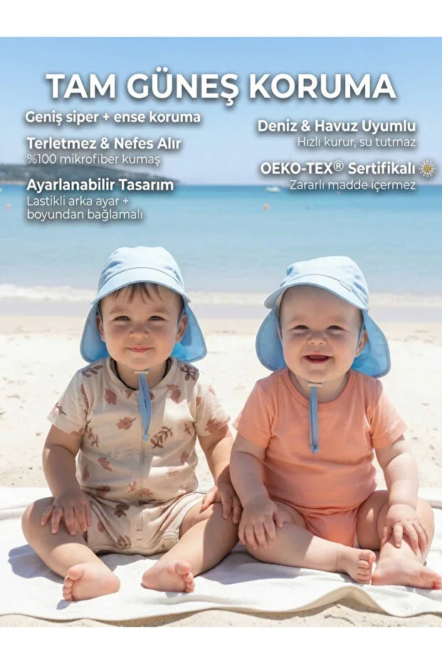 Blue, Neck Protection, Tie-Back, Elastic Adjustment Buckle, Children Baby Sun Hat