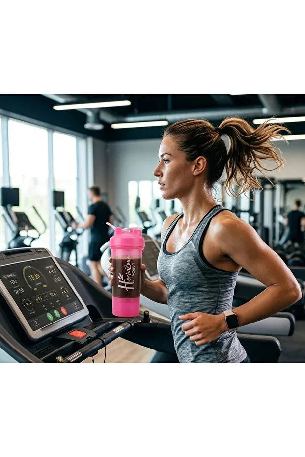 HerbaZone Protein Smart Shaker Pink - Athlete & Training, Leak-proof, BPA-Free, Powder Compartment 550 ml