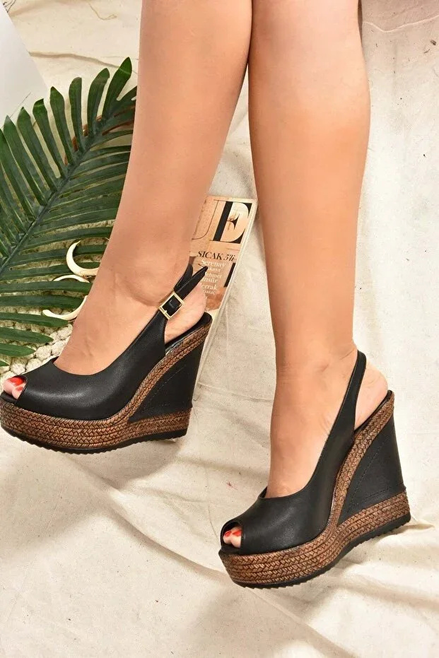 Black Women's Wedge Heel Shoes 9674070803
