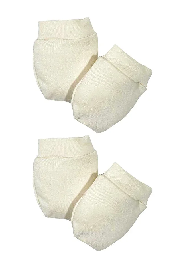 Pure Organic Cotton Baby Newborn 2 Pair Mittens Set - natural