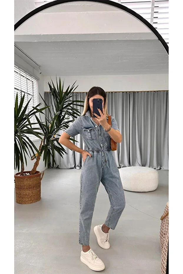Laced Denim Jumpsuit