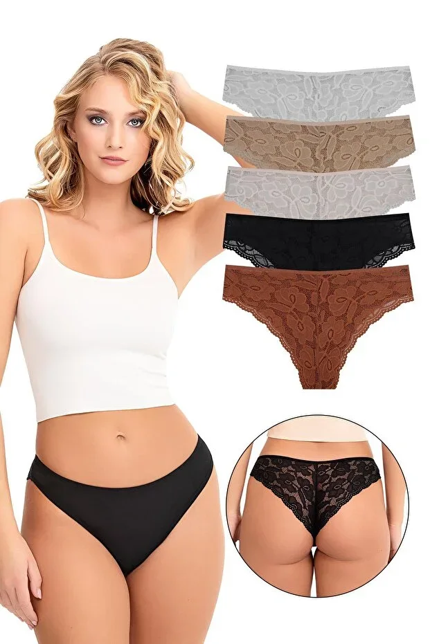 Women's Brazilian Panties with Lace Back 5-Pack Set MODEL-3