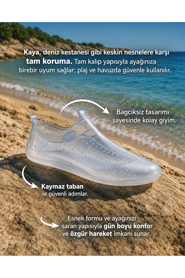 Unisex Transparent Silicone Water Shoes Non-Slip Sole Lightweight Beach Pool Aqua Shoes