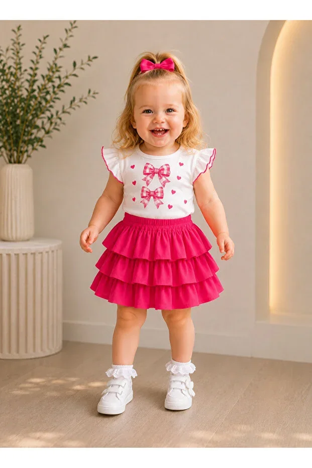 NEON PINK BABY KIDS LAYERED RUFFLED SOFT SKIRT