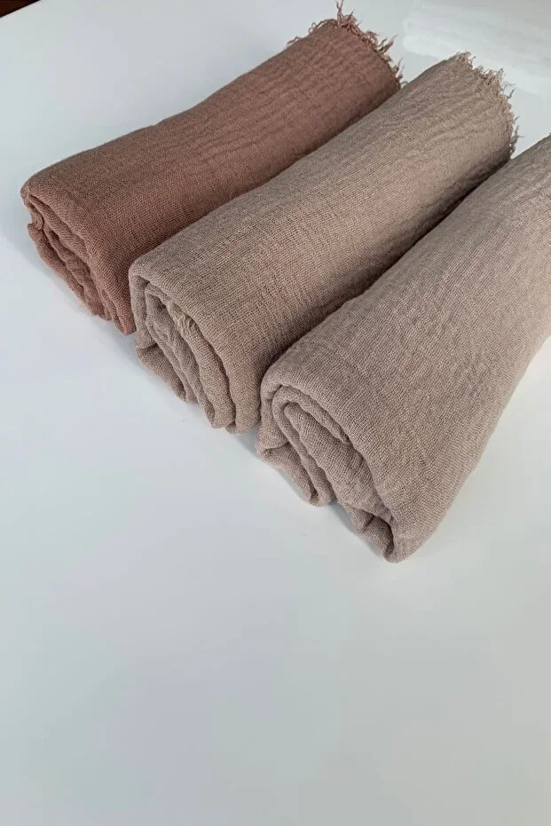 3-Piece Crinkle Scarf - Cold Pink, Mink Powder, Mink