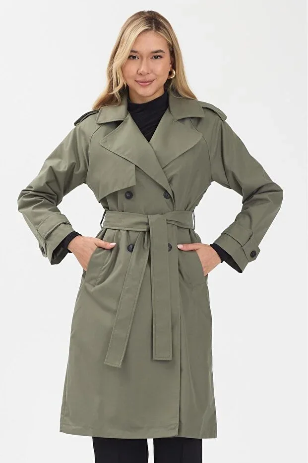 Women's Long Trench Coat with Belt – Waterproof, Lined, Oversize Model
