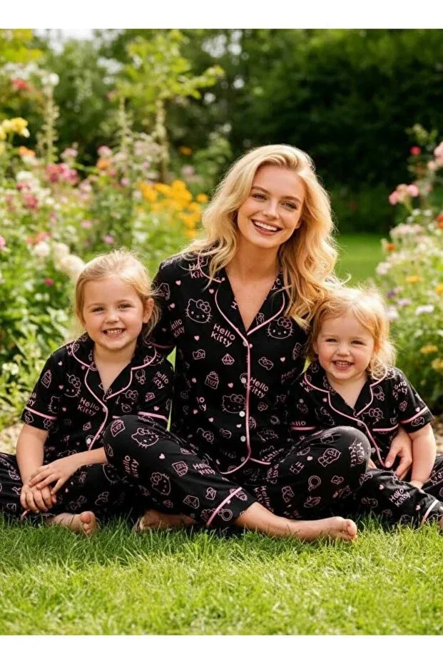 Hello Kitty Licensed Mom & Daughter Combo Pajama Set Black Shirt Buttoned 100% Cotton Sold Separately MOTHER'S DAY SPECIAL