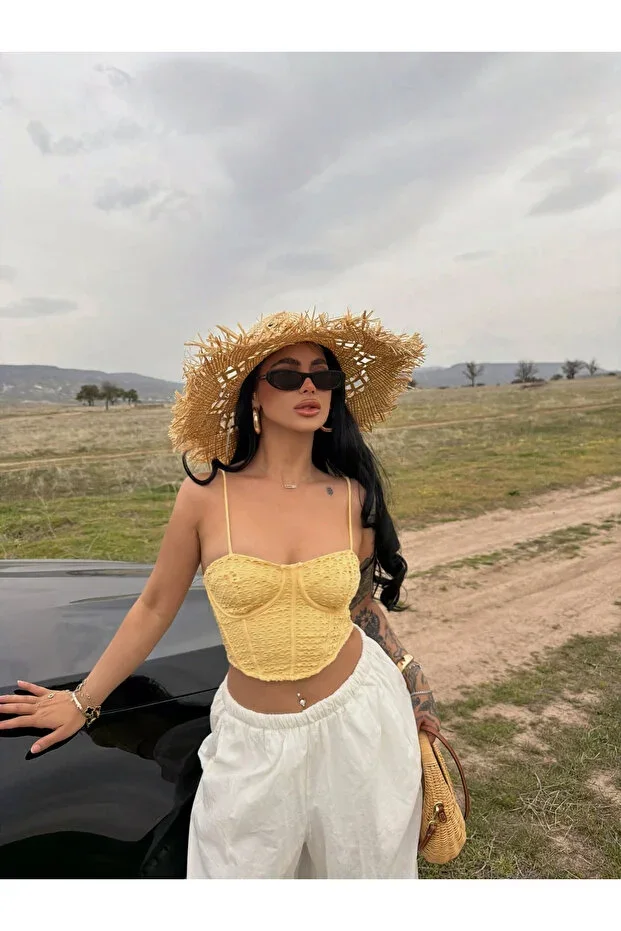 Yellow Strappy Guipure Bustier
