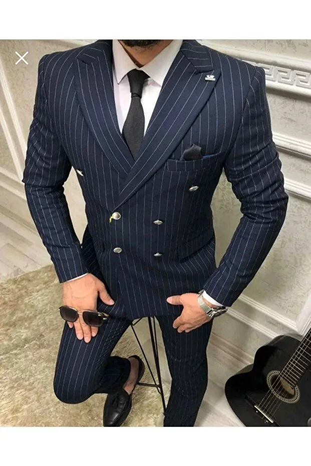 Double-breasted Striped Slim Fit Suit
