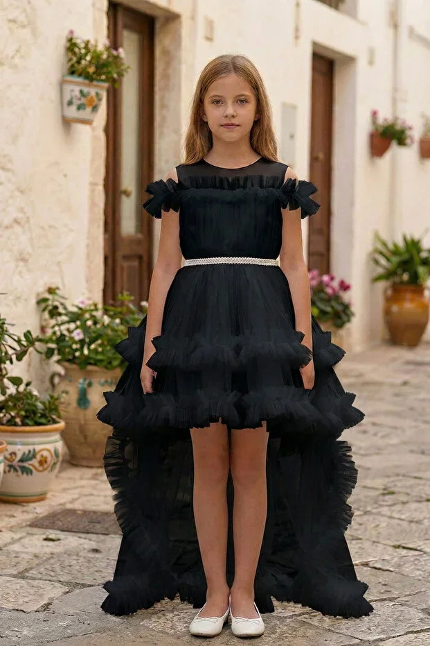 Girls Layered Tulle Tail Princess Dress