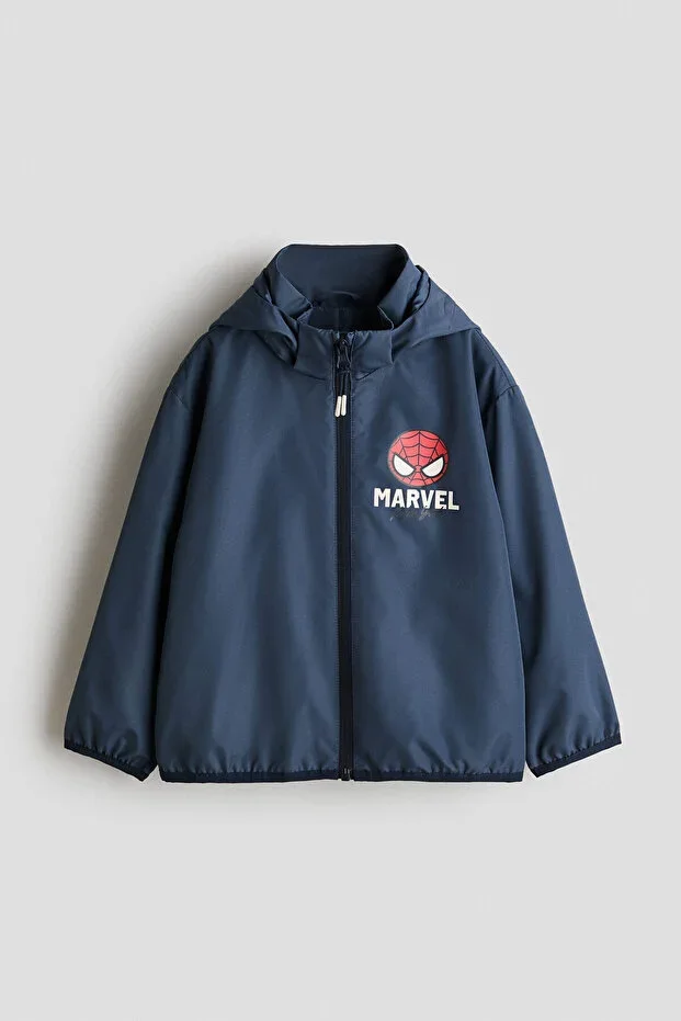 Windbreaker with Hood and Motif Detail