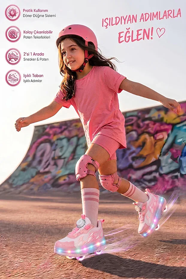 Unisex Kids Sports Shoes Smart Laced Removable Roller Skates Light-up Comfortable Sneaker 030
