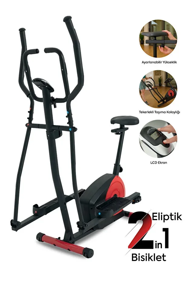 2-in-1 Heart Rate Monitor Exercise Bike - Fitness Equipment - Elliptical Bike - Fitness Machine