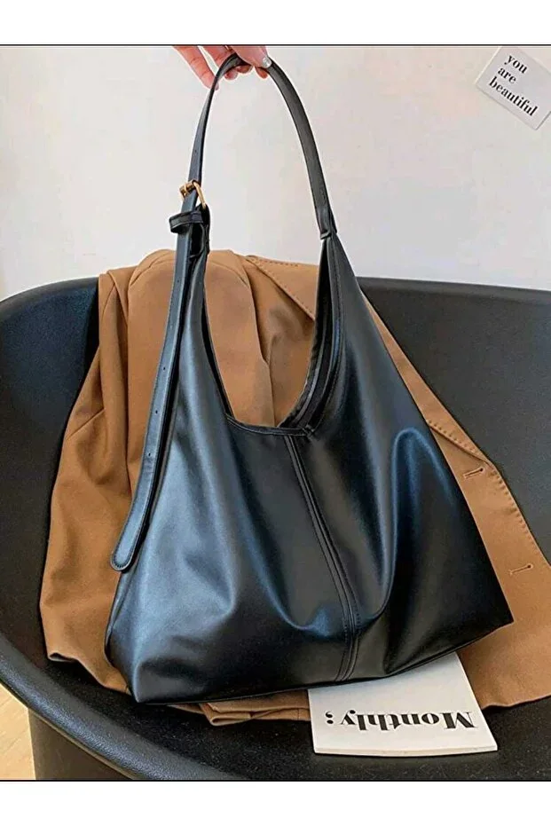Women's Black Shoulder Bag Soft Inner and Outer Textured Quality Craftsmanship and Soft Faux Leather Handbag