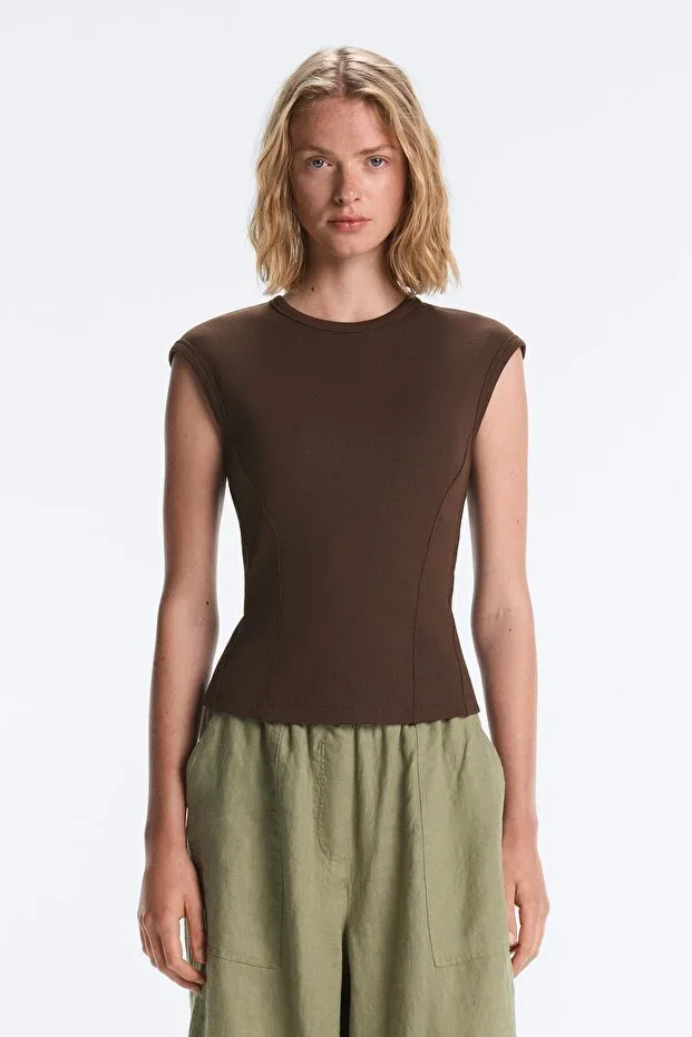 Oysho Cotton and modal rib short-sleeved t-shirt