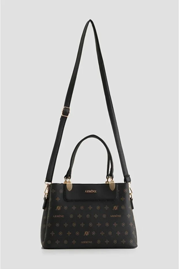 Women's Black Printed Cross-Strap Handbag and Shoulder Bag 206