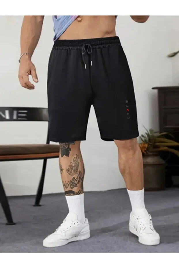 Men's Black Jersey Trimmed Jersey Shorts Basketball Football Fitness Sports Exercise Running Bermuda