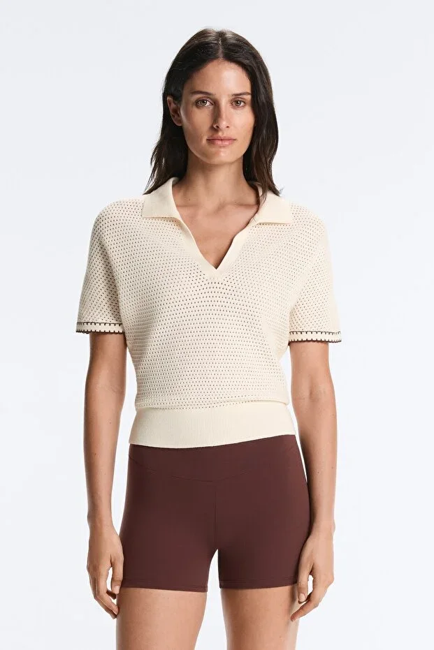 Oysho Cotton blend ajur knit polo