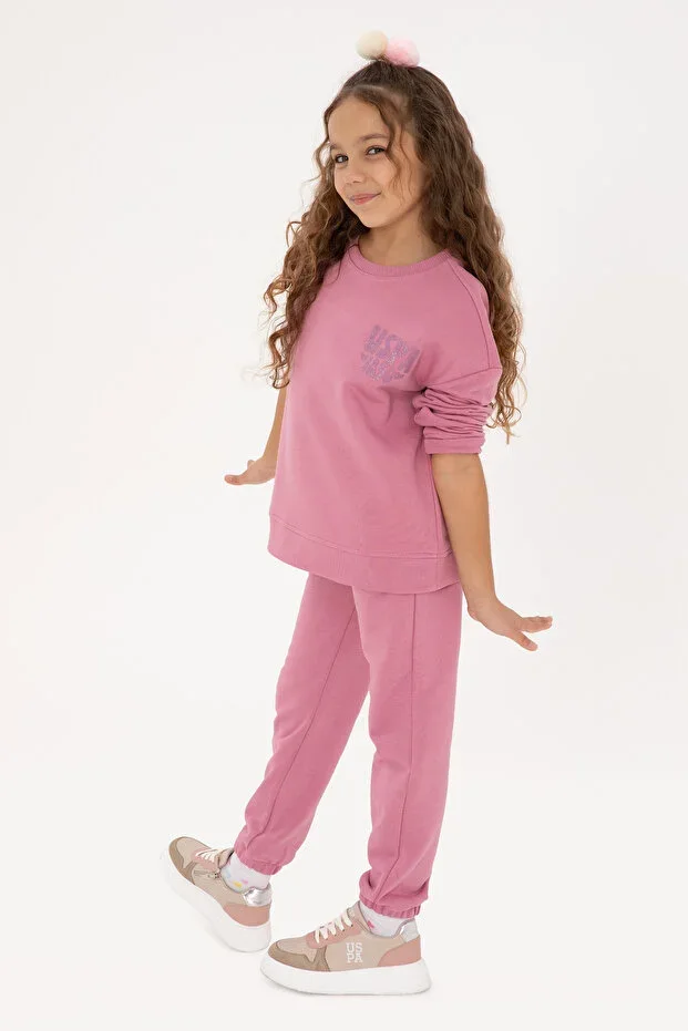 Girls Pink Glitter Print Detailed Jogger Sweatpants 50316849-VR167