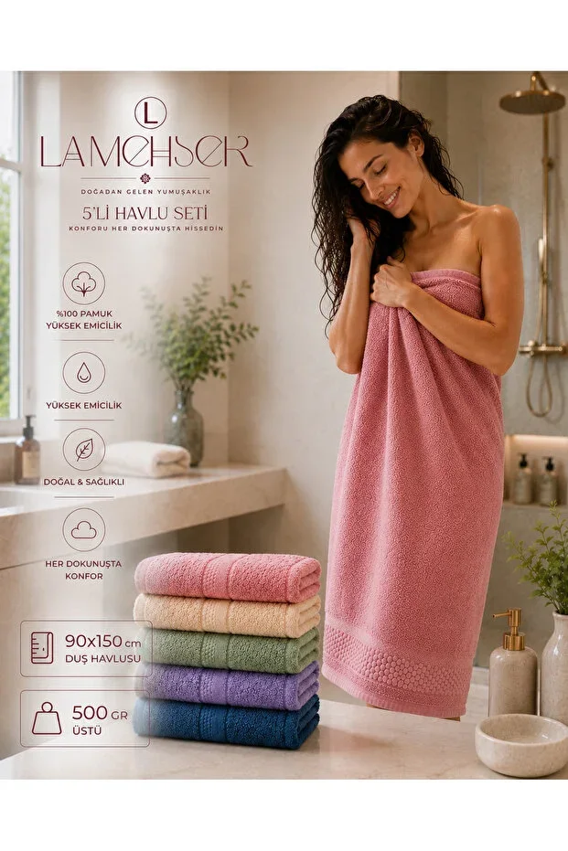 High Grammage 5-Piece Guest Bathroom Towel Set 90x150