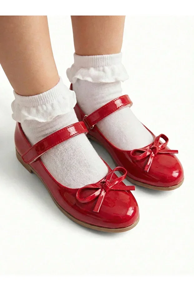 GIRLS' SHOES BOW DETAIL PATENT LEATHER BALLET FLATS PATENT LEATHER BALLET FLATS CHILDREN'S BALLET FLATS