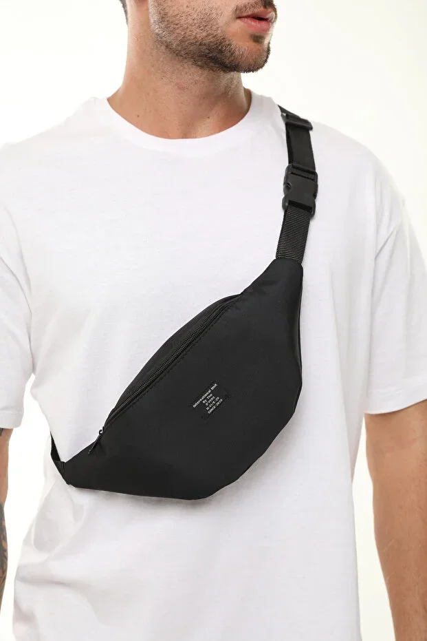 Unisex Black Waterproof Fabric Belt and Shoulder Bag