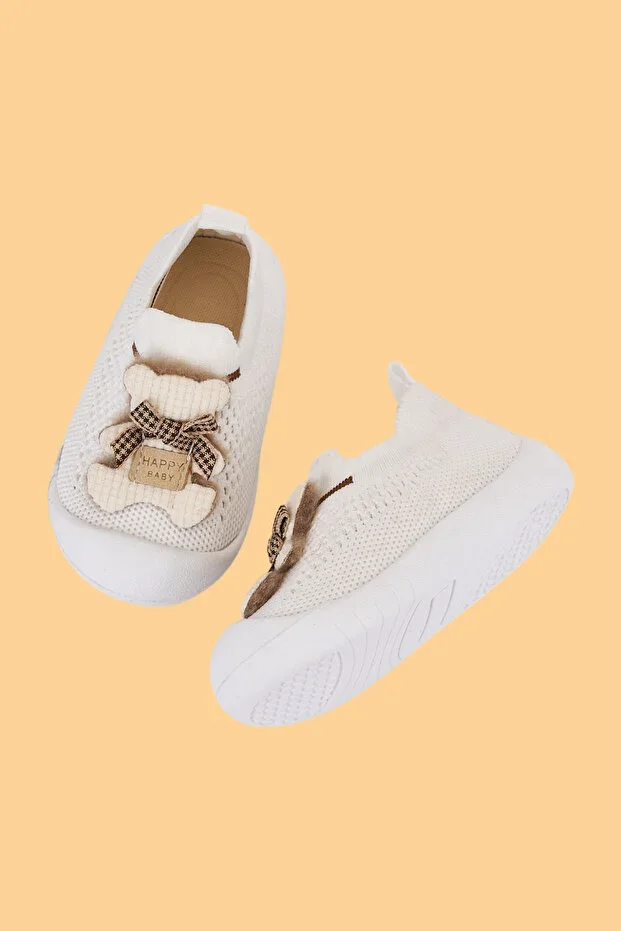 Sugar Baby Bear Figure Laceless Flexible, Comfortable Orthopedic Sole Black First Step Shoes