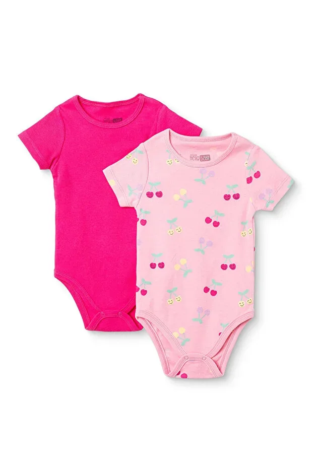HelloBaby Baby Girl 2-Piece Bodysuit with Fruit Print, Snap Button, Snap Button Collar, Short Sleeve