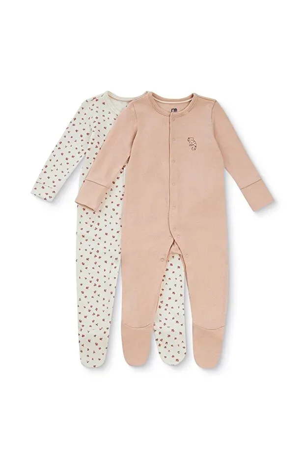 Baby Girl Jumpsuit Floral Print Snap Closure Round Neck Long Sleeve Footed