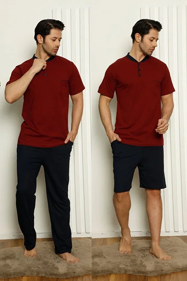 Modella Life Men's Short Sleeve And Pocketed Dowry 3-Piece Pajama Set (WITHOUT BOX) 2387