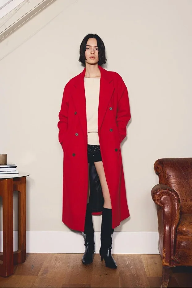 Soft-touch long red coat