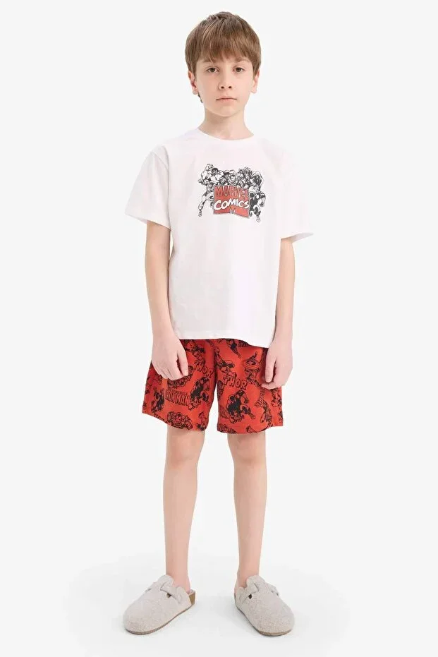 DeFacto %100 Cotton Marvel Comics Elastic Waist Pajama Set Boys E2702A825HS