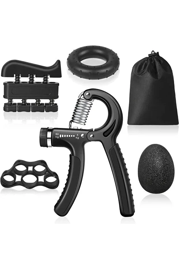 Hand and Finger Strengthener Set 5 Piece Adjustable Hand Exerciser Finger Exercise Stress Ball