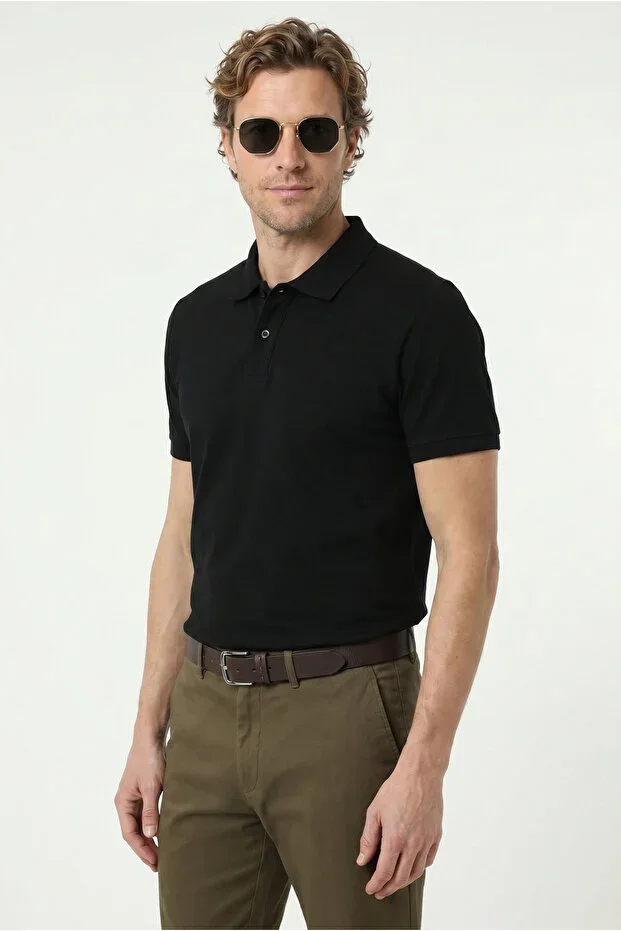 Polo Neck Slim Fit Embroidered 100% Cotton T-Shirt