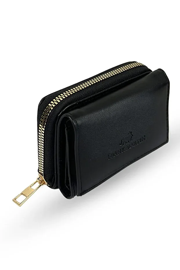 Frank Martin Women's Wallet with Coin and Bill Compartment, Zippered, Black