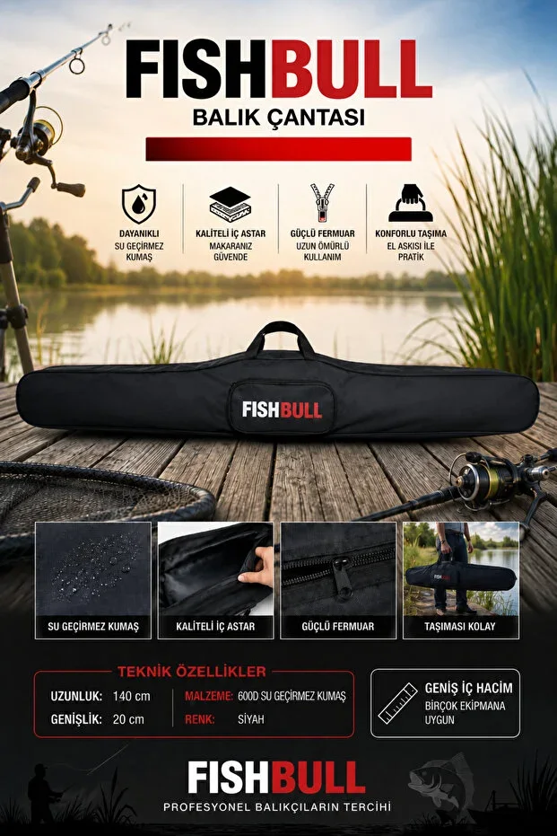 Fıshbull 2 Compartment 140 cm Rod and Fishing Rod Carrying Hand Bag